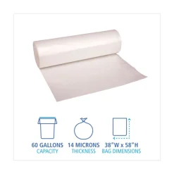 Boardwalk 38 in. x 58 in. 60 gal. 14 mic High-Density Can Liners - Natural (200/Carton)