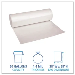 Boardwalk 38 in. x 58 in. 60 gal. 1.4 mil Low Density Can Liners - Clear (100/Carton)