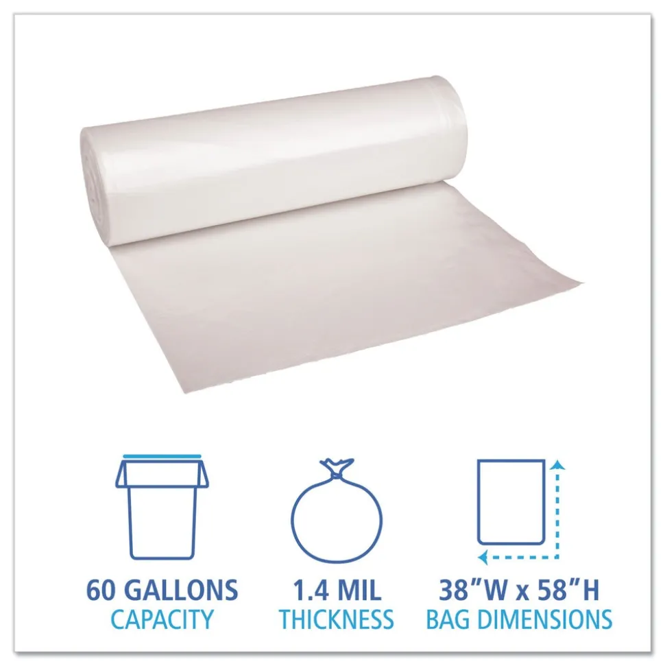 Boardwalk 38 in. x 58 in. 60 gal. 1.4 mil Low Density Can Liners - Clear (100/Carton)