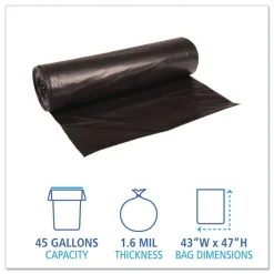 Boardwalk 43 in. x 47 in. 56 gal. 1.6 mil Recycled Low-Density Polyethylene Can Liners - Black (100/Carton)