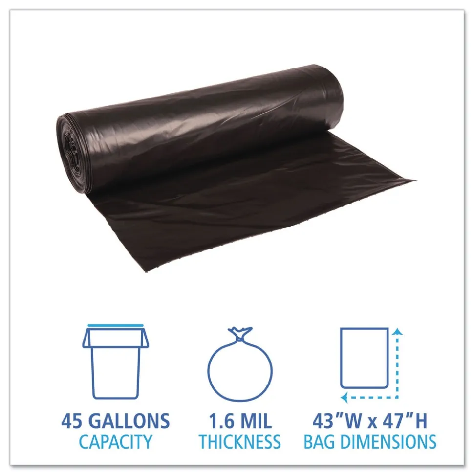 Boardwalk 43 in. x 47 in. 56 gal. 1.6 mil Recycled Low-Density Polyethylene Can Liners - Black (100/Carton)