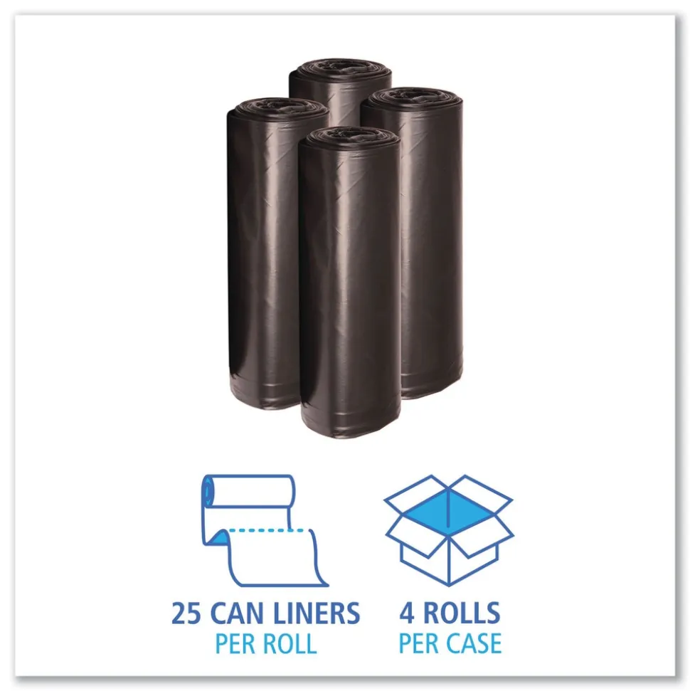 Boardwalk 40 in. x 46 in. 45 gal. 1.6 mil Recycled Low-Density Polyethylene Can Liners - Black (100/Carton)