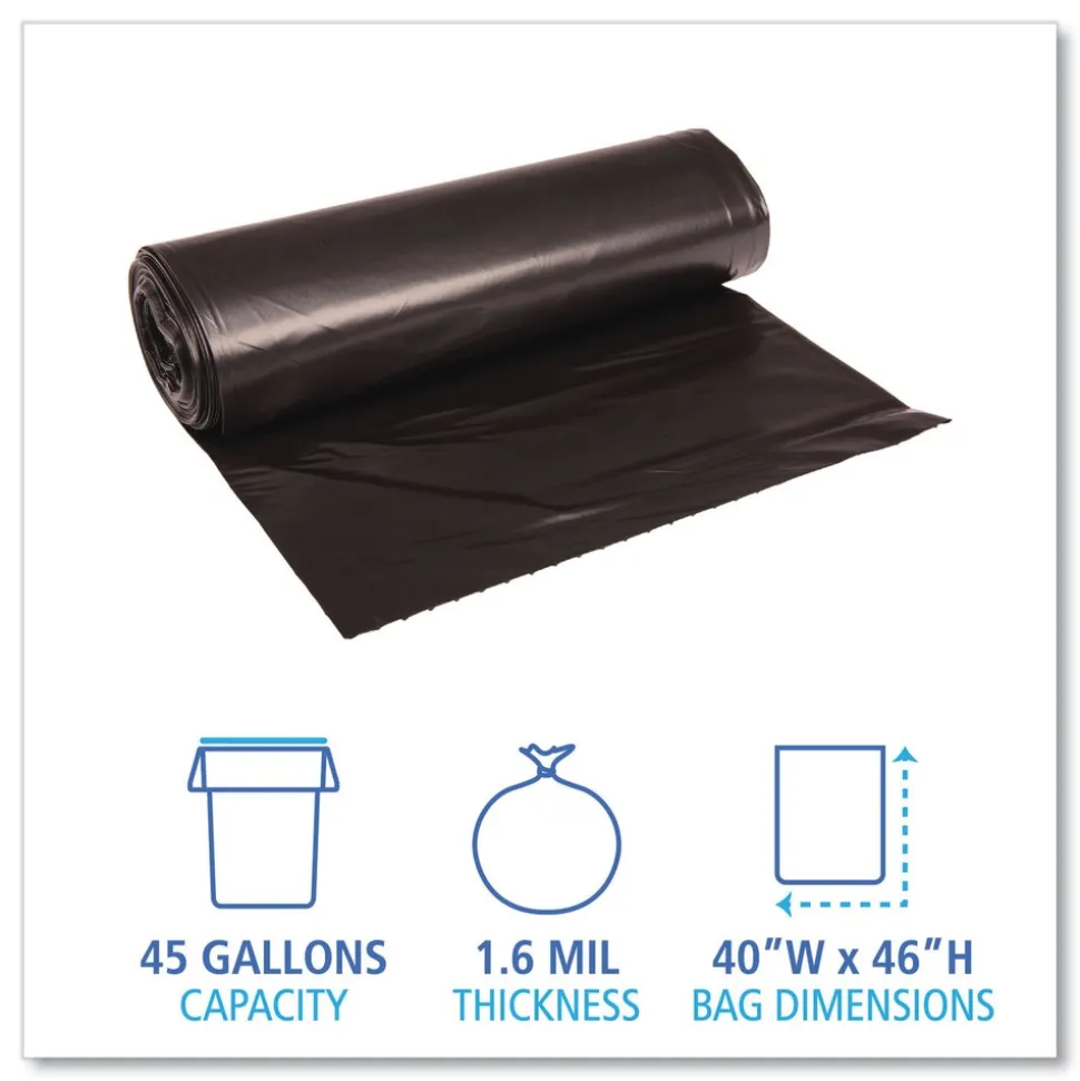 Boardwalk 40 in. x 46 in. 45 gal. 1.6 mil Recycled Low-Density Polyethylene Can Liners - Black (100/Carton)