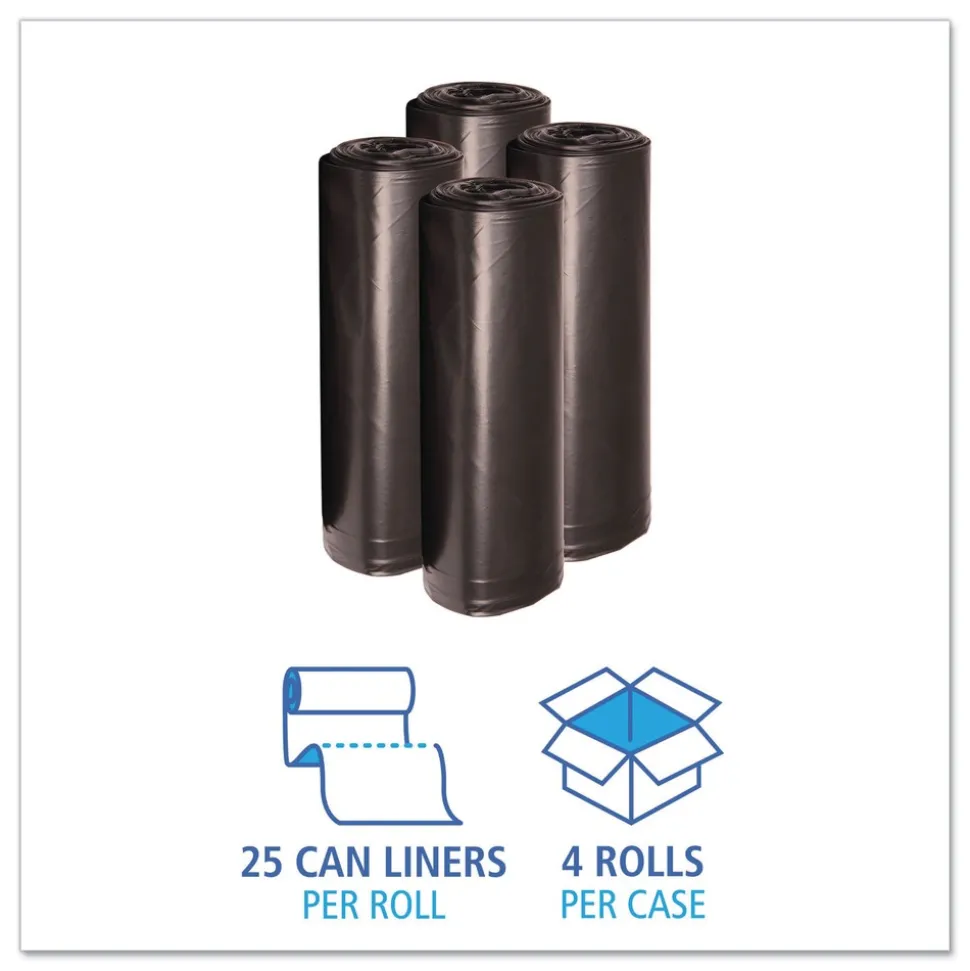 Boardwalk 38 in. x 58 in. 60 gal. 1.2 mil Recycled Low-Density Polyethylene Can Liners - Black (100/Carton)