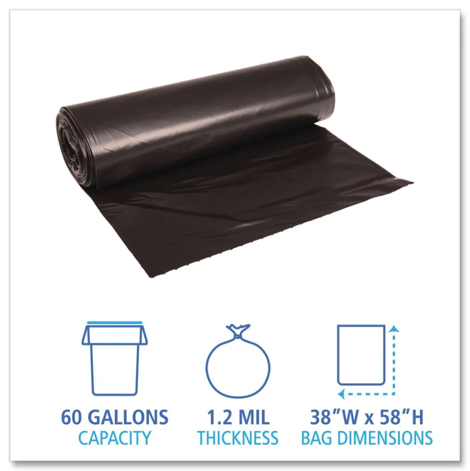 Boardwalk 38 in. x 58 in. 60 gal. 1.2 mil Recycled Low-Density Polyethylene Can Liners - Black (100/Carton)