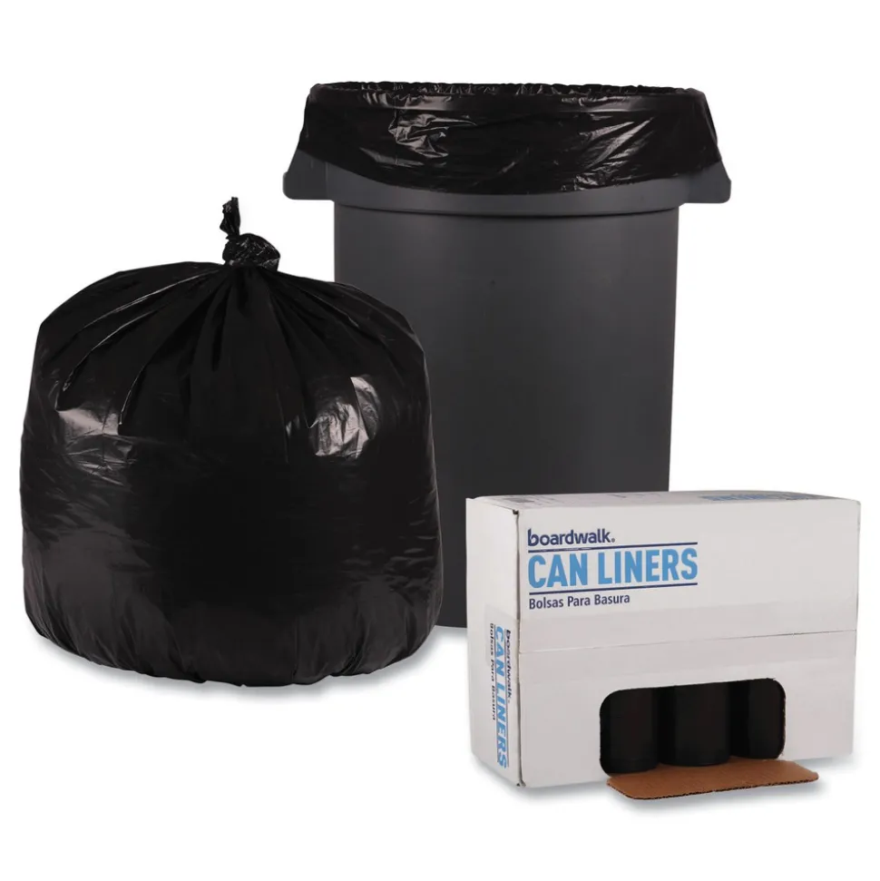 Boardwalk 33 in. x 39 in. 33 gal. 1.2 mil Recycled Low-Density Polyethylene Can Liners - Black (100/Carton)