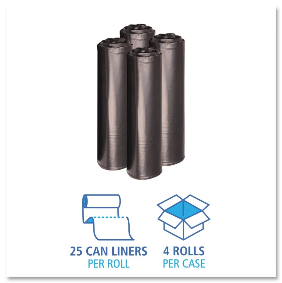 Boardwalk 33 in. x 39 in. 33 gal. 1.2 mil Recycled Low-Density Polyethylene Can Liners - Black (100/Carton)
