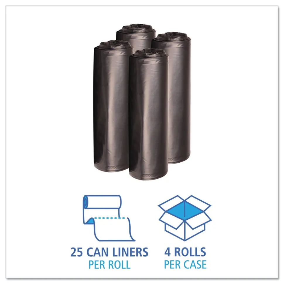 Boardwalk 33 in. x 39 in. 33 gal. 1.6 mil Recycled Low-Density Polyethylene Can Liners - Black (100/Carton)