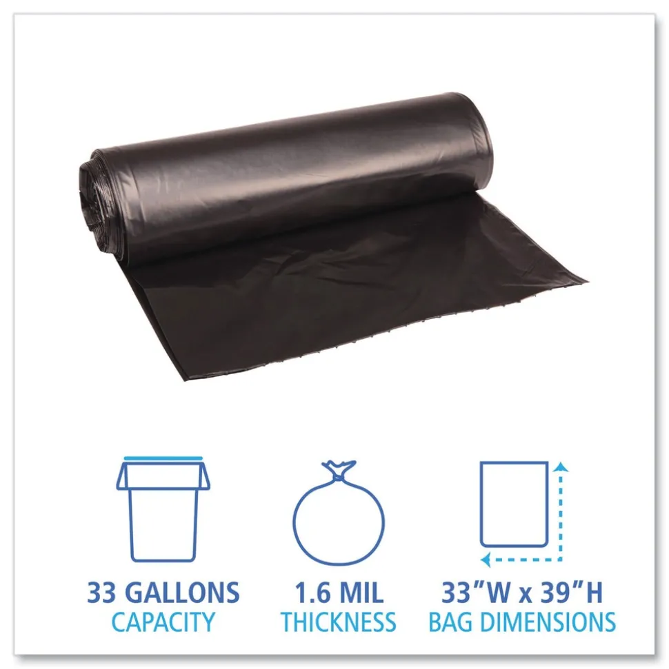 Boardwalk 33 in. x 39 in. 33 gal. 1.6 mil Recycled Low-Density Polyethylene Can Liners - Black (100/Carton)