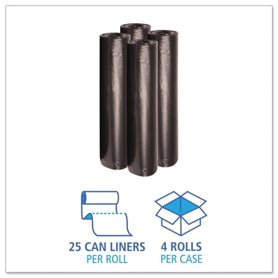 Boardwalk 40 in. x 46 in. 45 gal. 1.2 mil Recycled Low-Density Polyethylene Can Liners - Black (100/Carton)