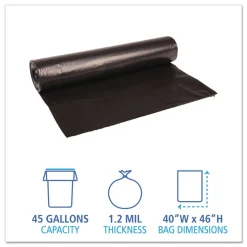 Boardwalk 40 in. x 46 in. 45 gal. 1.2 mil Recycled Low-Density Polyethylene Can Liners - Black (100/Carton)