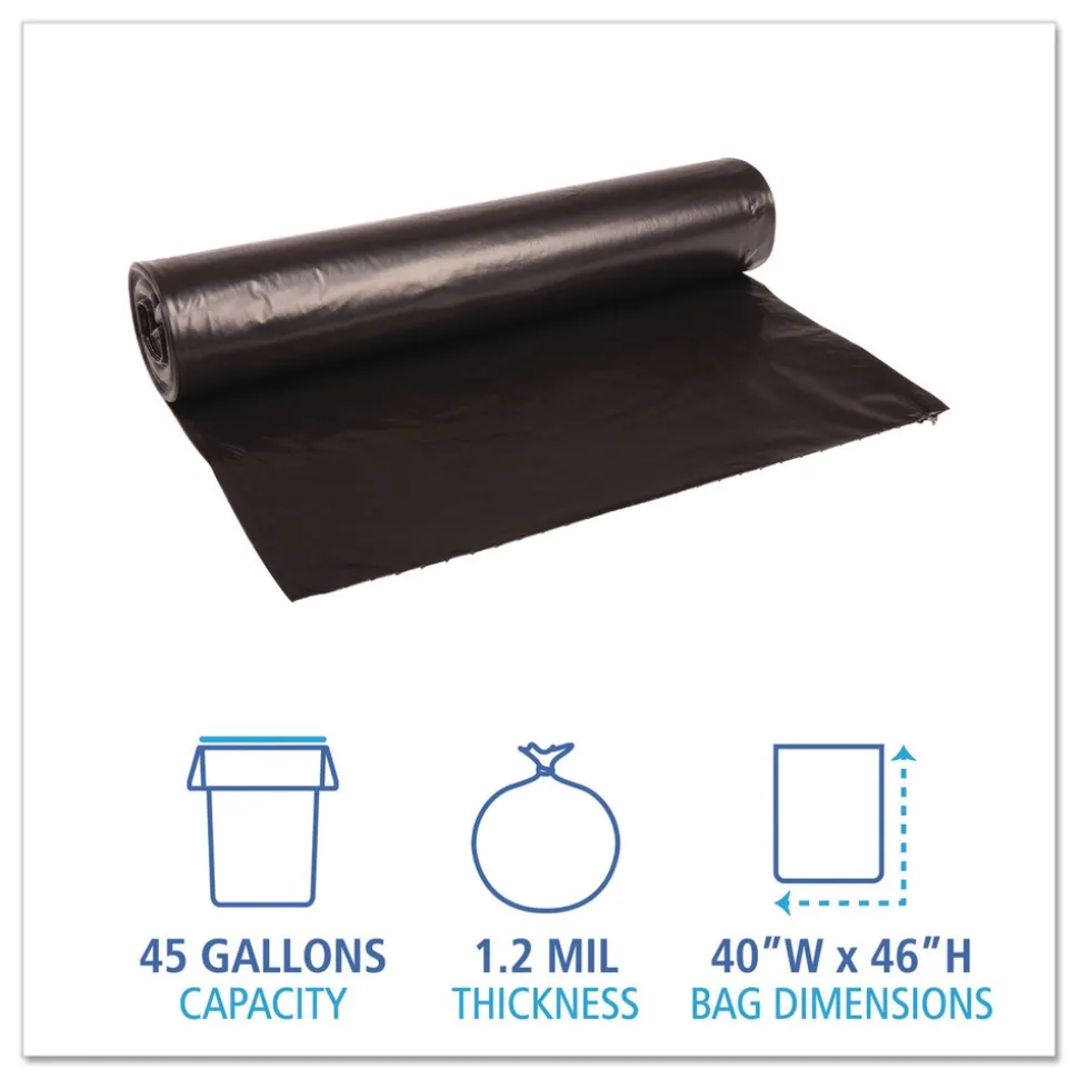 Boardwalk 40 in. x 46 in. 45 gal. 1.2 mil Recycled Low-Density Polyethylene Can Liners - Black (100/Carton)