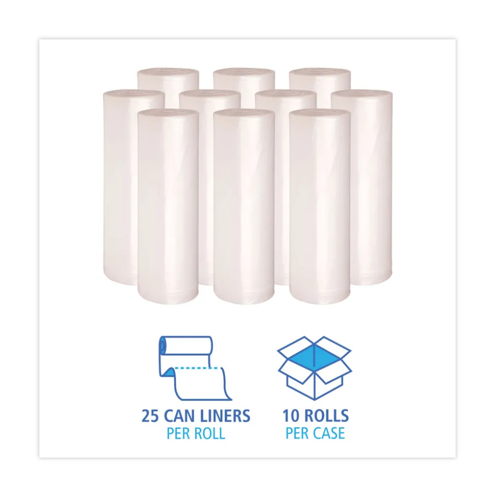 Boardwalk 40 in. x 48 in. 45 Gallon 13 mic High Density Industrial Coreless Roll Can Liners - Natural (250/Carton)