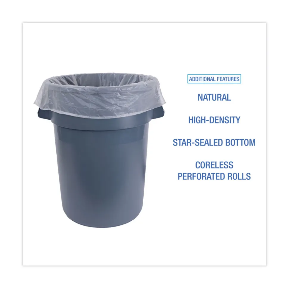 Boardwalk 40 in. x 48 in. 45 Gallon 13 mic High Density Industrial Coreless Roll Can Liners - Natural (250/Carton)