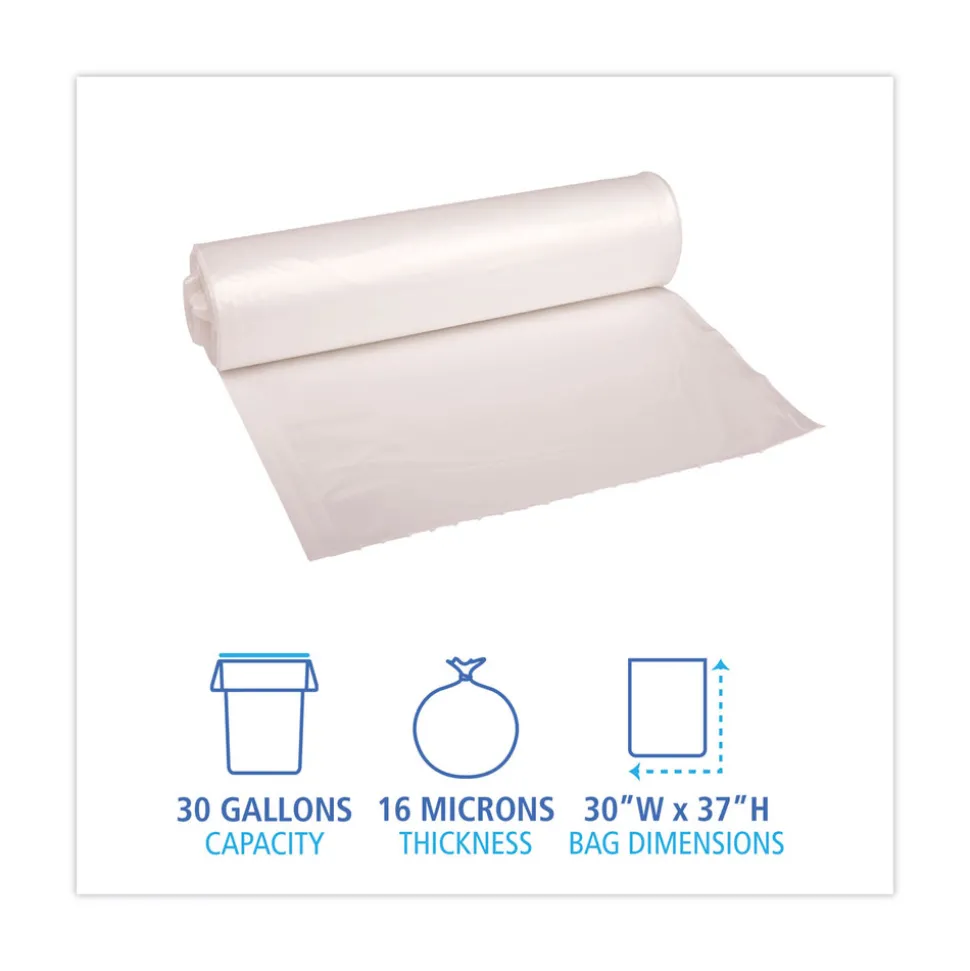 Boardwalk 30 in. x 37 in. 30 Gallon 16 mic High Density Industrial Coreless Roll Can Liners - Natural (500/Carton)
