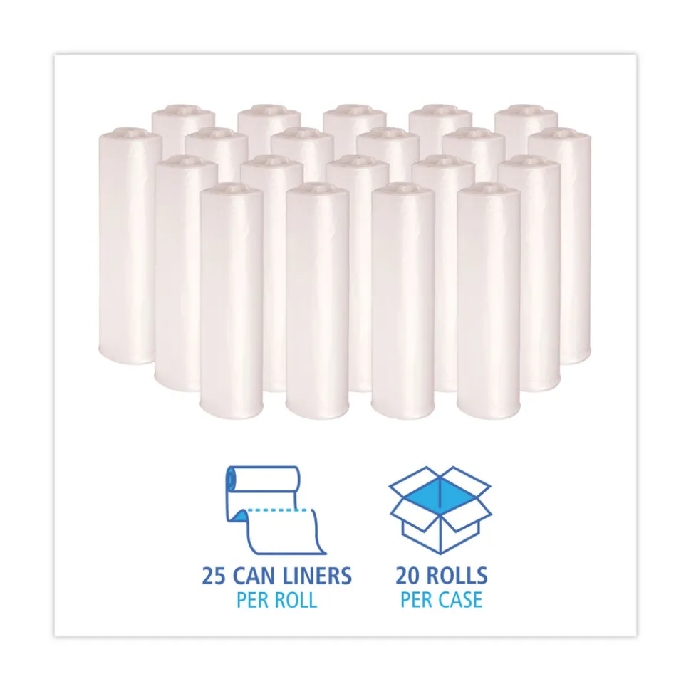 Boardwalk 30 in. x 37 in. 30 Gallon 16 mic High Density Industrial Coreless Roll Can Liners - Natural (500/Carton)