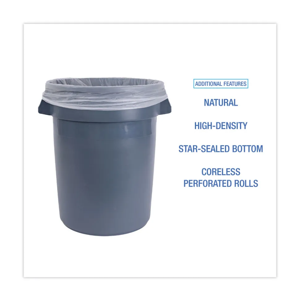 Boardwalk 30 in. x 37 in. 30 Gallon 16 mic High Density Industrial Coreless Roll Can Liners - Natural (500/Carton)