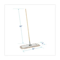 Boardwalk 24 in. x 5 in. Cotton Head 60 in. Wood Handle Cotton Dry Mopping Kit - Natural (1-Kit)