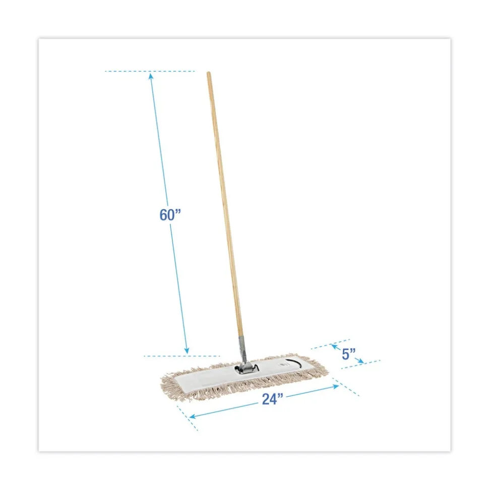 Boardwalk 24 in. x 5 in. Cotton Head 60 in. Wood Handle Cotton Dry Mopping Kit - Natural (1-Kit)