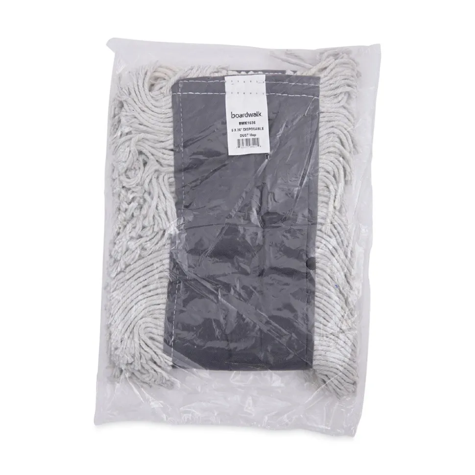 Boardwalk 36 in. x 5 in. Disposable Cotton/Synthetic Dust Mop Head with Sewn Center Fringe - White