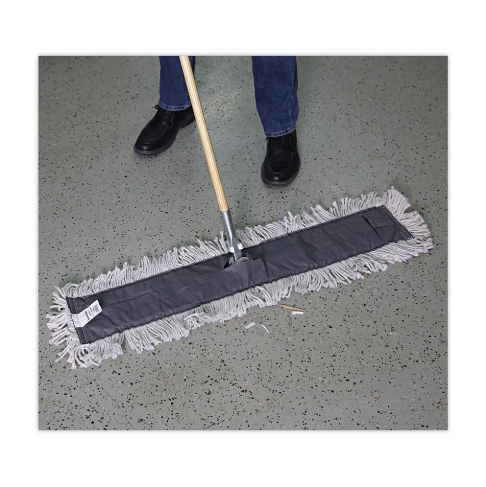 Boardwalk 36 in. x 5 in. Disposable Cotton/Synthetic Dust Mop Head with Sewn Center Fringe - White