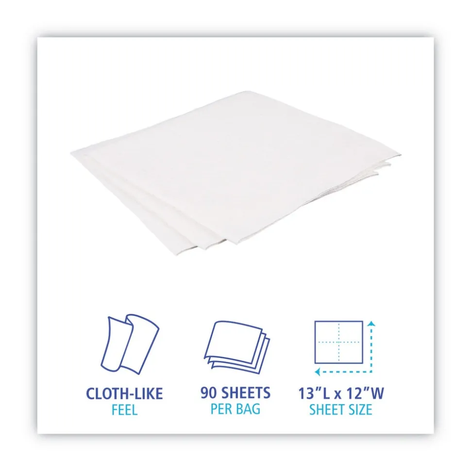 Boardwalk 12 in. x 13 in. DRC Wipers - White (90 Bag, 12 Bags/Carton)