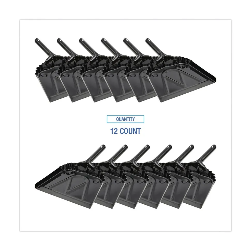 Boardwalk 12 in. x 14 in. 20-Gauge Steel Dust Pan with 5 in. Handle - Black (12/Carton)