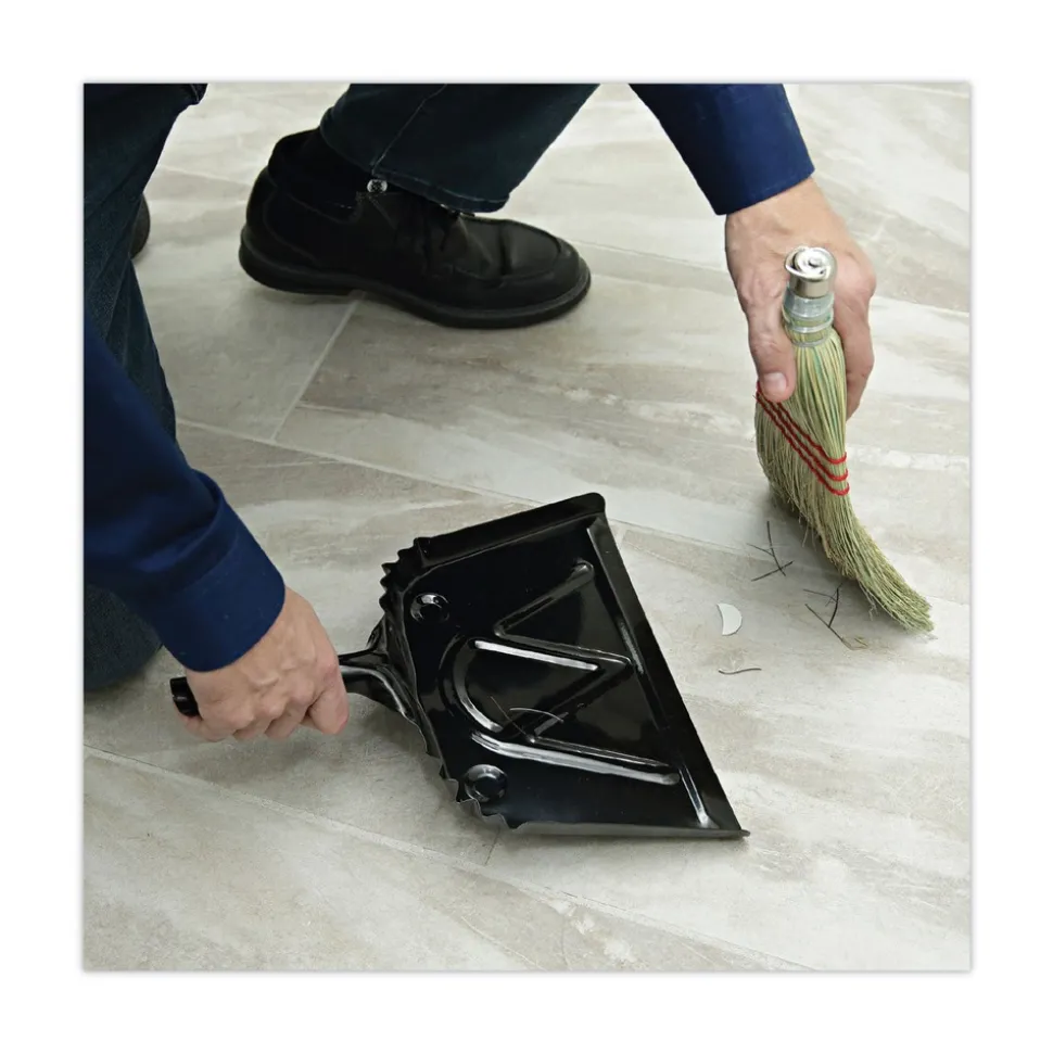 Boardwalk 12 in. x 14 in. 20-Gauge Steel Dust Pan with 5 in. Handle - Black (12/Carton)