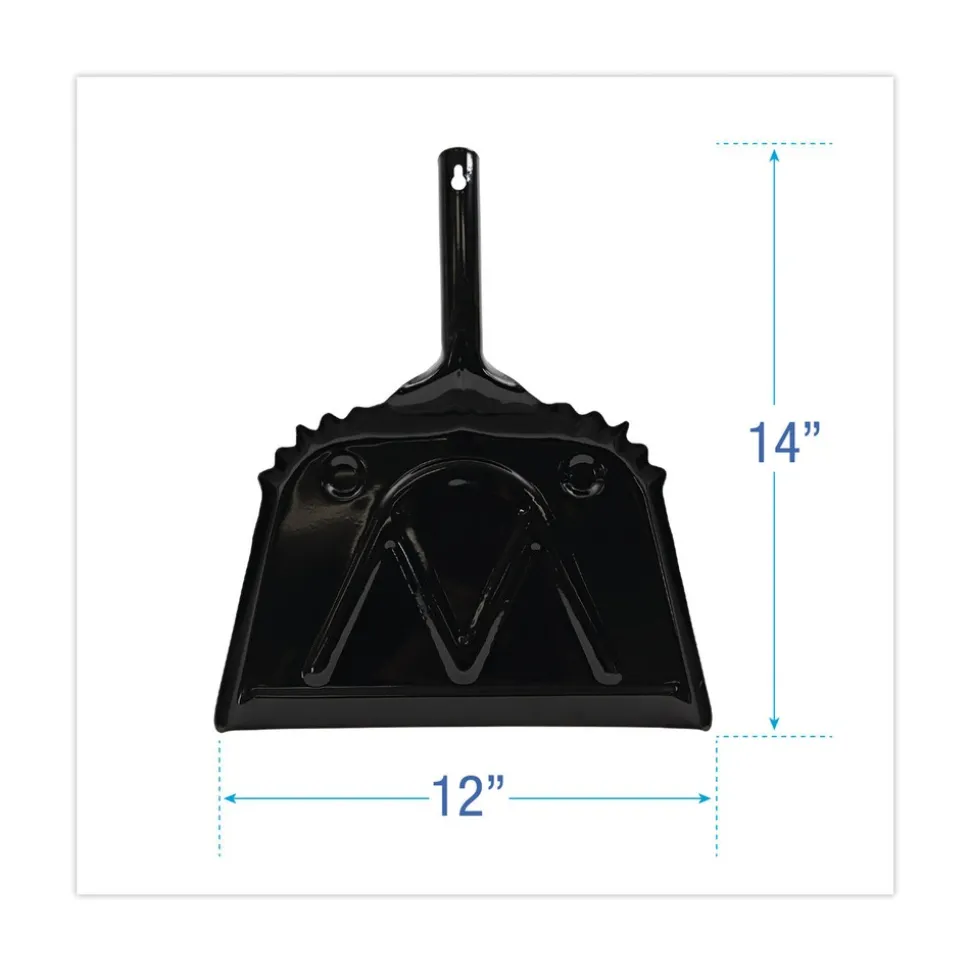 Boardwalk 12 in. x 14 in. 20-Gauge Steel Dust Pan with 5 in. Handle - Black (12/Carton)