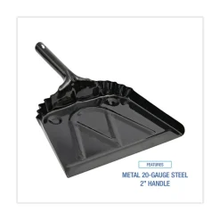 Boardwalk 12 in. x 14 in. 20-Gauge Steel Dust Pan with 5 in. Handle - Black (12/Carton)