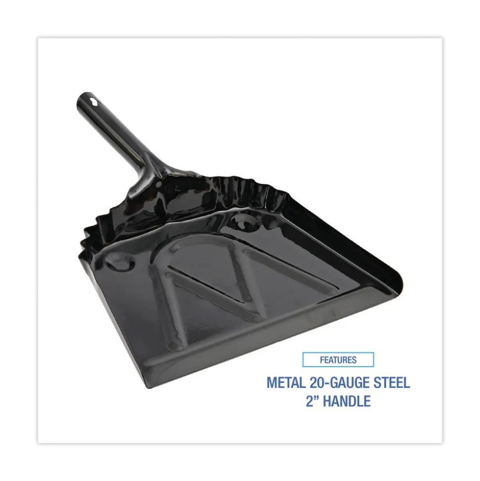 Boardwalk 12 in. x 14 in. 20-Gauge Steel Dust Pan with 5 in. Handle - Black (12/Carton)