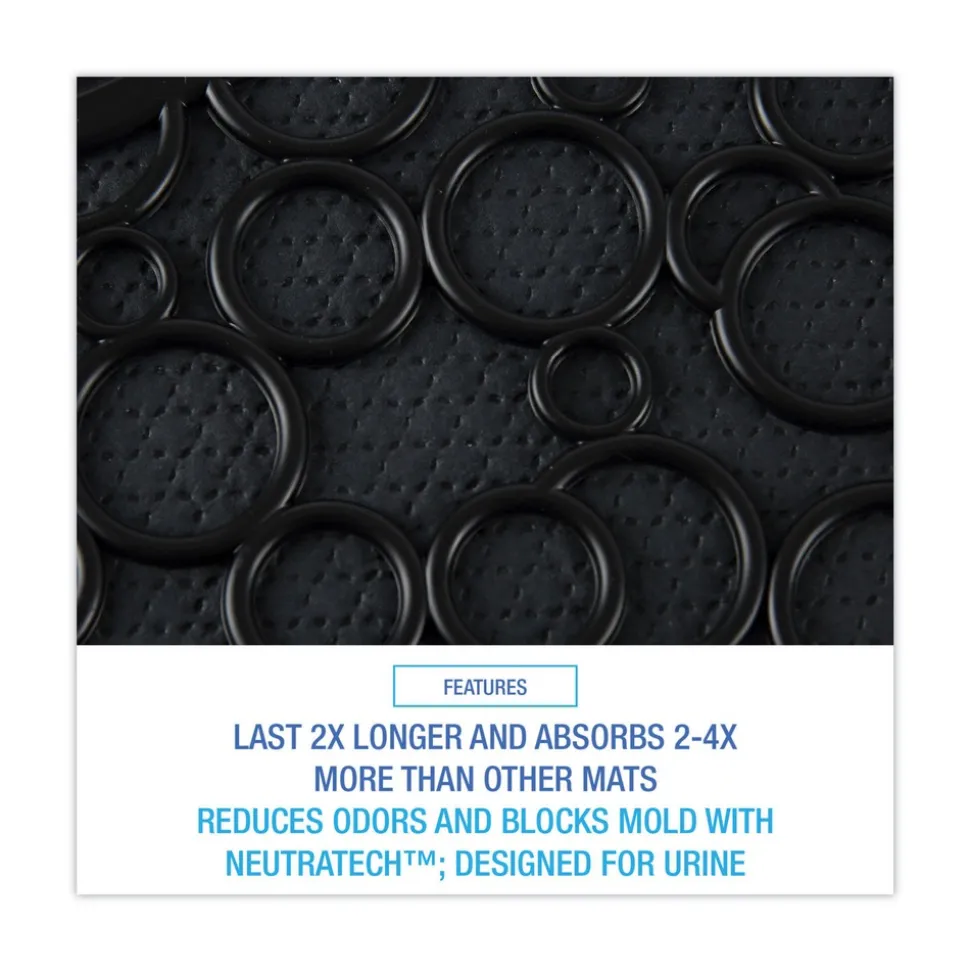 Boardwalk 22 in. x 22 in. Non-Slip Rubber Commode Mat 2.0 Disposable Toilet Floor Mat - Black (6/Carton)