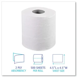 Boardwalk 4.5 in. x 4.5 in. 2-Ply Septic Safe Toilet Tissue - White (96/Carton)