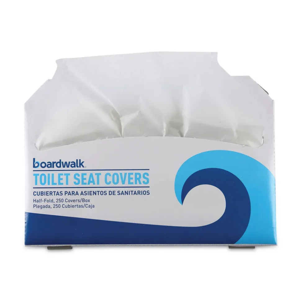 Boardwalk 14.17 in. x 16.73 in. Premium Half-Fold Toilet Seat Covers - White (250/Sleeve, 4 Sleeves/Carton)