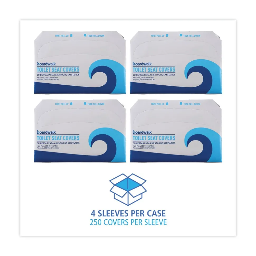 Boardwalk 14.17 in. x 16.73 in. Premium Half-Fold Toilet Seat Covers - White (250/Sleeve, 4 Sleeves/Carton)