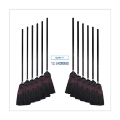Boardwalk 10 in. x 58.5 in. Wood Handle Flagged Tip Poly Bristle Janitor Brooms - Natural/Black (1 Dozen)
