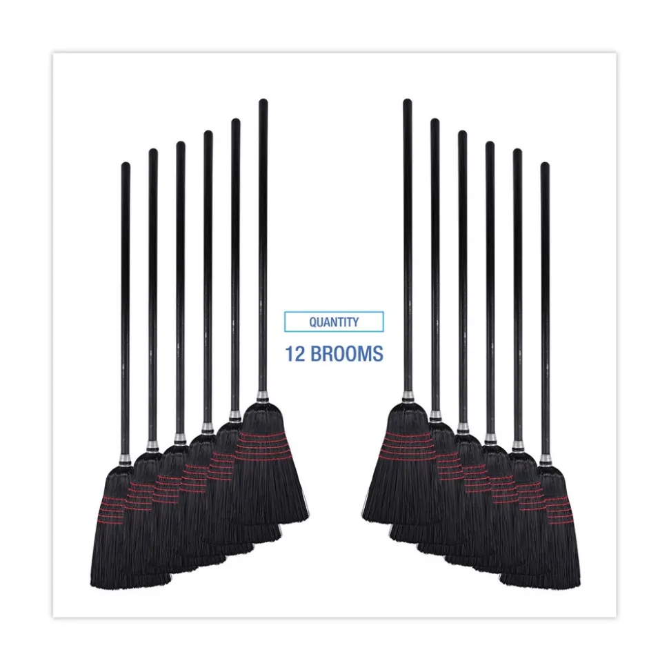 Boardwalk 10 in. x 58.5 in. Wood Handle Flagged Tip Poly Bristle Janitor Brooms - Natural/Black (1 Dozen)