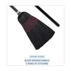 Boardwalk 10 in. x 58.5 in. Wood Handle Flagged Tip Poly Bristle Janitor Brooms - Natural/Black (1 Dozen)