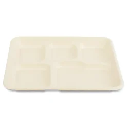 Boardwalk 8.26 in. x 0.98 in. x 10.9 in. 5-Compartment Bamboo/Sugarcane Bagasse PFAS-Free Food Tray - Tan (500/Carton)