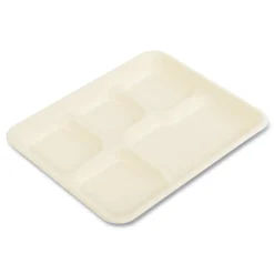 Boardwalk 8.26 in. x 0.98 in. x 10.9 in. 5-Compartment Bamboo/Sugarcane Bagasse PFAS-Free Food Tray - Tan (500/Carton)