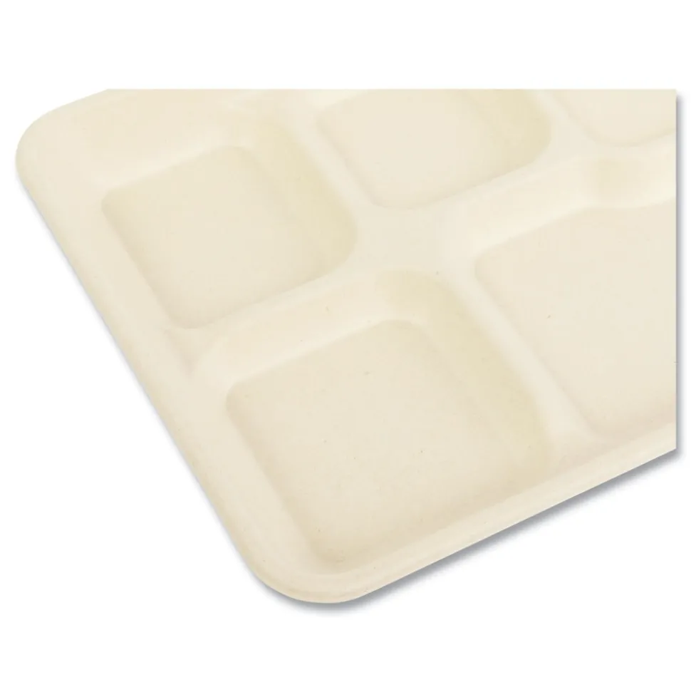 Boardwalk 8.26 in. x 0.98 in. x 10.9 in. 5-Compartment Bamboo/Sugarcane Bagasse PFAS-Free Food Tray - Tan (500/Carton)