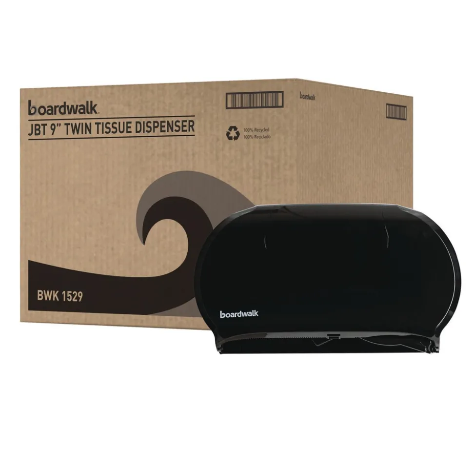 Boardwalk 20.25 in. x 6 in. x 12.25 in. Jumbo Twin Toilet Tissue Dispenser - Black
