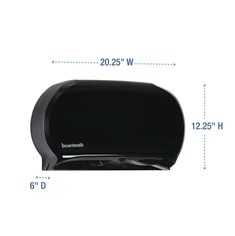 Boardwalk 20.25 in. x 6 in. x 12.25 in. Jumbo Twin Toilet Tissue Dispenser - Black