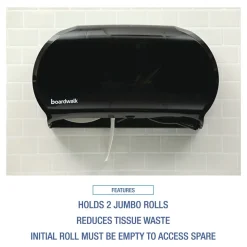 Boardwalk 20.25 in. x 6 in. x 12.25 in. Jumbo Twin Toilet Tissue Dispenser - Black