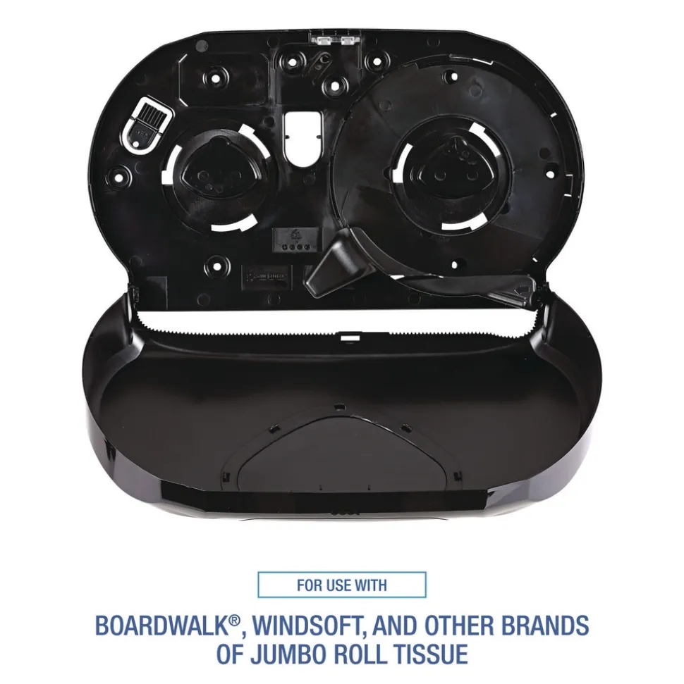 Boardwalk 20.25 in. x 6 in. x 12.25 in. Jumbo Twin Toilet Tissue Dispenser - Black