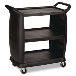 Boardwalk 18 in. x 36.25 in. x 38 in. 300 lb Capacity Plastic Bussing Cart with 3 Shelves - Black