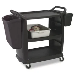 Boardwalk 18 in. x 36.25 in. x 38 in. 300 lb Capacity Plastic Bussing Cart with 3 Shelves - Black