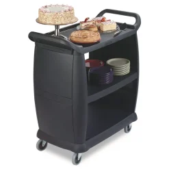 Boardwalk 18 in. x 36.25 in. x 38 in. 300 lb Capacity Plastic Bussing Cart with 3 Shelves - Black
