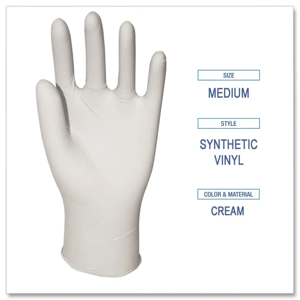 Boardwalk 4 mil 9.5 in. Long Powder-Free Synthetic Vinyl Gloves - Medium, Beige (100/Box)