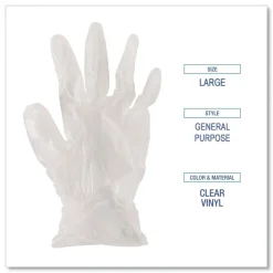 Boardwalk 2.6 mil 9.5 in. Long Powder-Free General Purpose Vinyl Gloves - Extra Large, Clear (100/Box, 10 Boxes/Carton)